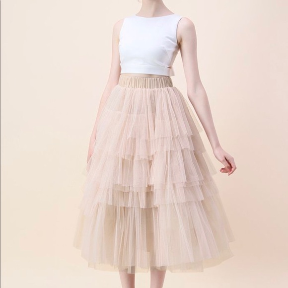 LOVE ME MORE LAYERED TULLE SKIRT IN NUDE PINK - Picture 1 of 3